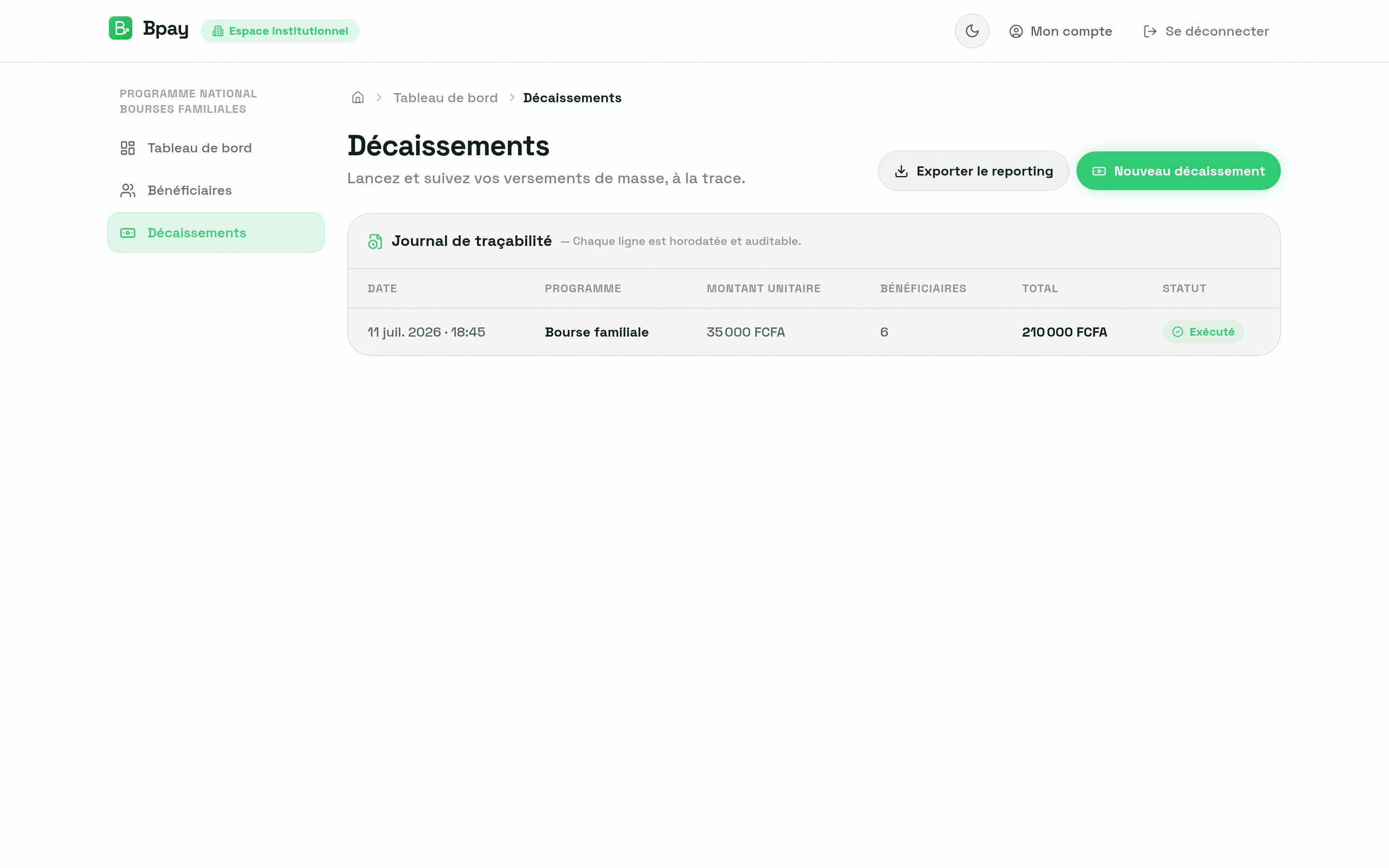 Décaissements et journal de traçabilité BPAY